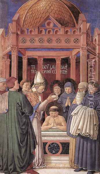 Baptism of St Augustine (scene 11, east wall) 1464-65 Oil Painting - Benozzo di Lese di Sandro Gozzoli