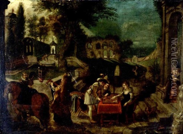 Galante Gesellschaft In Einem Schlospark Der Renaissance Oil Painting - Anton Mozart