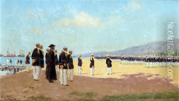 Revue Militaire Oil Painting - Gustave Bourgain
