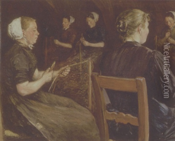 Interior Med Kvinder Der Boder Garn Oil Painting - Leopold Klein von Diepold