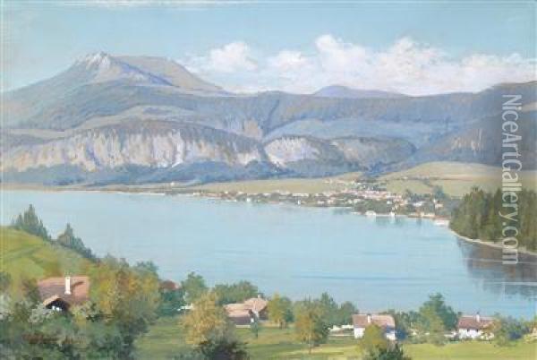 Sonnige Landschaft Mit Einem See Und Bergen Oil Painting - Giuseppe Chiarolanza