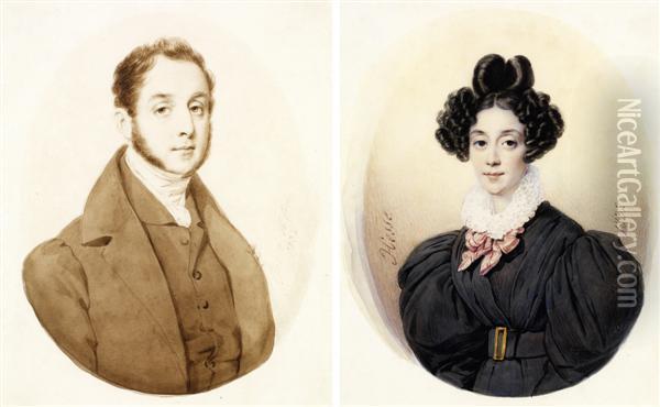 Portraits Presumes De La Marquise Et Du Marquis De Beaumont Oil Painting - Alexandre Hesse