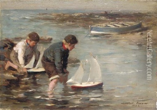 Playing By The Shore Oil Painting - William Marshall Brown