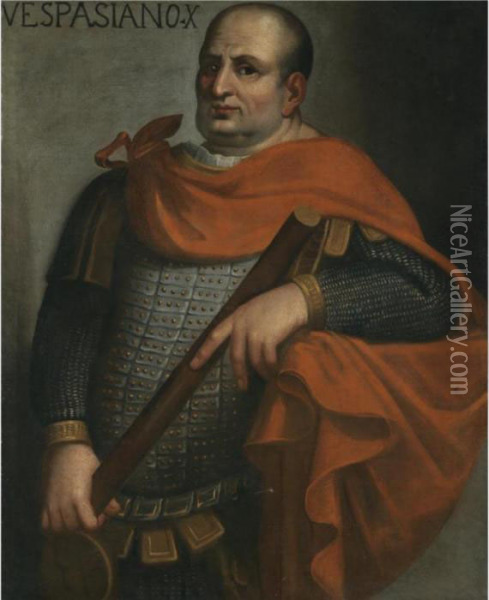 Portrait Of The Emperor Vespasian, Three-quarter Length, Holding A Baton Oil Painting - Bernardino Campi
