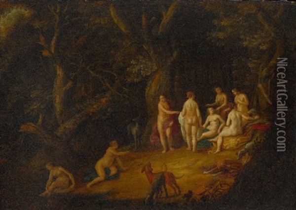 Diana Mit Ihren Nymphen Am Waldteich Oil Painting - Adriaen van Nieulandt the Elder