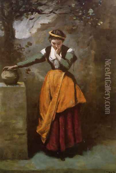 Daydreaming at the Fountain Oil Painting - Jean-Baptiste-Camille Corot