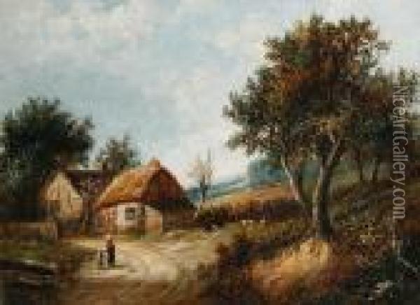 Mother And Child By A Cottage Oil Painting - Joseph Thors