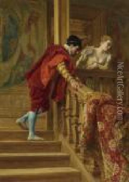 Sur L'escalier (the Venetians) Oil Painting - Jean-Louis-Ernest Meissonier