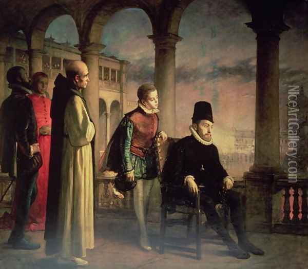 Philip II (1527-98) Declaring his Faith, 1871 Oil Painting - Domingo Valdivieso