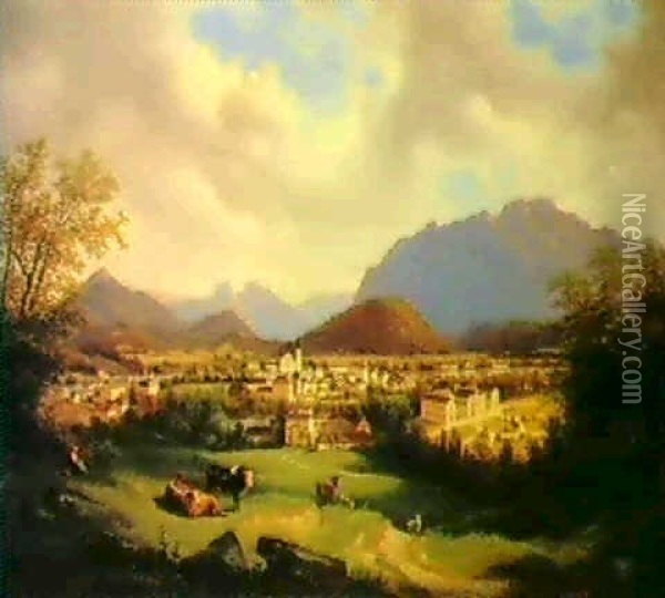 Blick Auf Bad Ischl Oil Painting - Carl Hasch