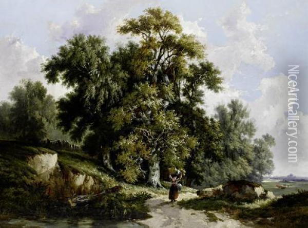 A View At Bramerton In The Valley Of The Yare Oil Painting - John Berney Ladbrooke