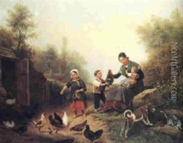 Auf Dem Bauernhof Oil Painting - Wilhelm Alexander Meyerheim