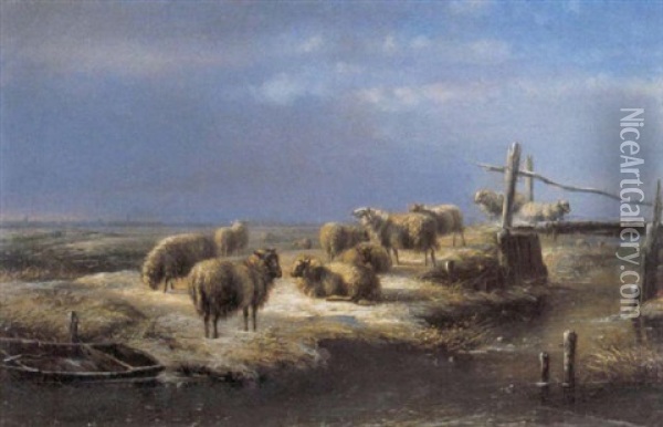 Schapen In Een Landschap Oil Painting - Bernardus Gerardus Ten Berge