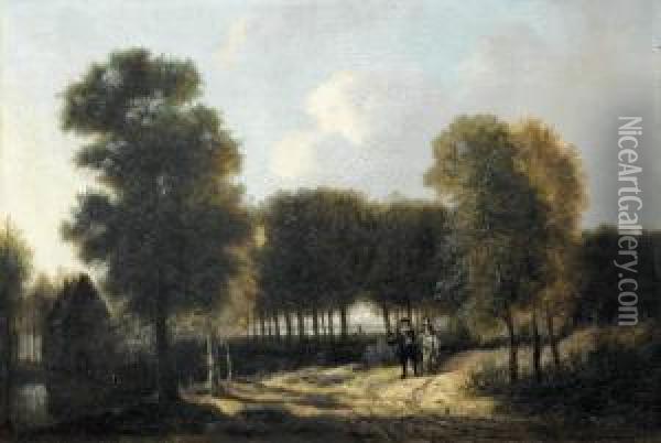 Waldlandschaft Mit Zwei Jagern Oil Painting - Meindert Hobbema