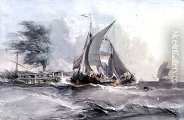 A Windy Day Boats in a Gale Oil Painting - George the Elder Chambers