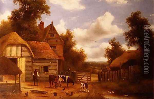 Farmyard Scene Oil Painting - Charles Vickers