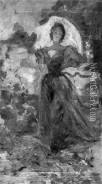 Junge Dame Mit Sonnenschirm Oil Painting - Maurice Mitrecey