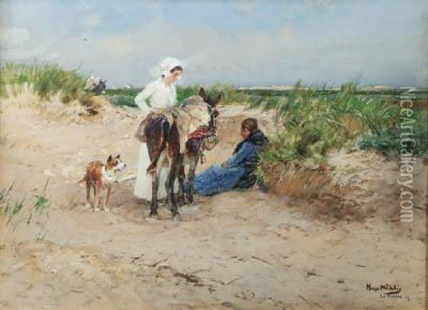 Midday Rest In The Dunes Of La Panne, Belgium Oil Painting - Hugo Muhlig