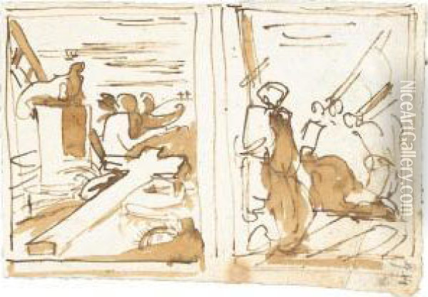 Due Pagine Di Album Con Tre Scene Della Passione Di Cristo Oil Painting - Fortunato Duranti