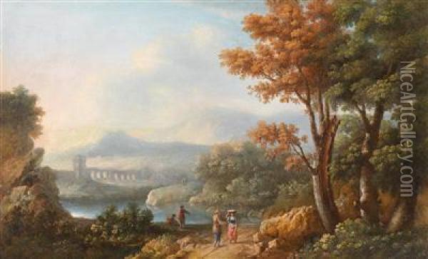 Sudliche Flusslandschaft Mit Wanderern Oil Painting - Jan Frans Van Bloemen (Orizzonte)