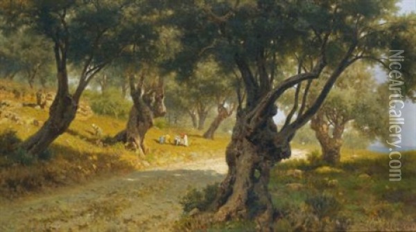 The Olive Grove, Palermo Oil Painting - Francesco (Luigi) Lojacono