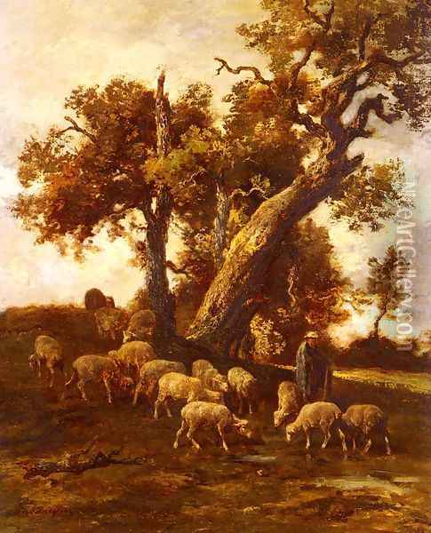 Sheep At Pasture Oil Painting - Charles Emile Jacque