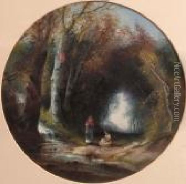 Twofigures In A Woodland By A Spring Oil Painting - S.L. Kilpack