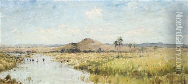 Caravane Passant Un Marais, Banza Manteka (congo) Oil Painting - Frans Hens