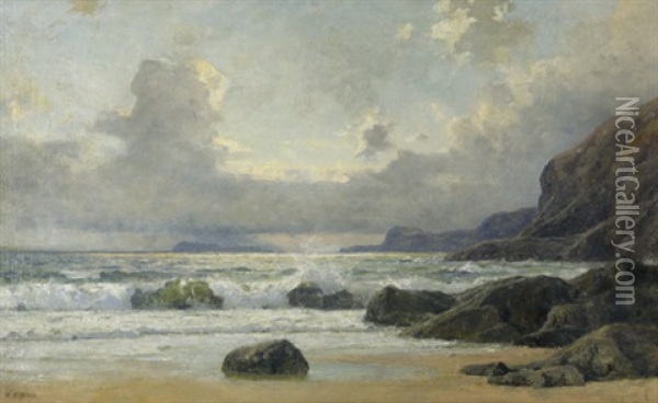 Abendstimmung An Der Felsenkuste Von Cornwall Oil Painting - Henry Enfield