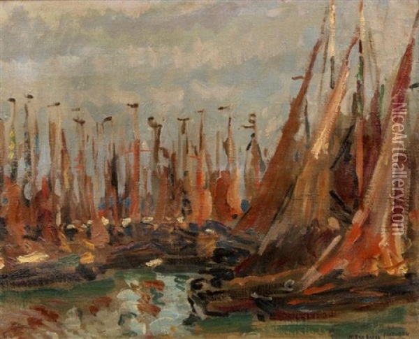 Bateaux A Zeebrugge Oil Painting - Mikhail Nikolaevich Yakovlev