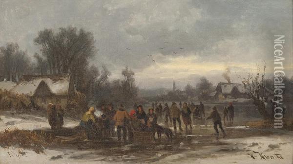 Wintervergnugen Auf Zugefrorenem See Oil Painting - Heinrich Klembke