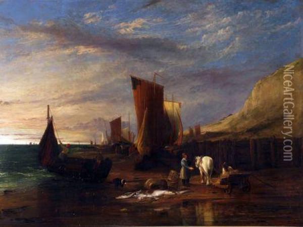 Fisherman Coming Ashore Before Sunrise Oil Painting - William Collins