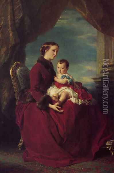 The Empress Eugenie Holding Louis Napoleon, the Prince Imperial on her Knees Oil Painting - Franz Xavier Winterhalter