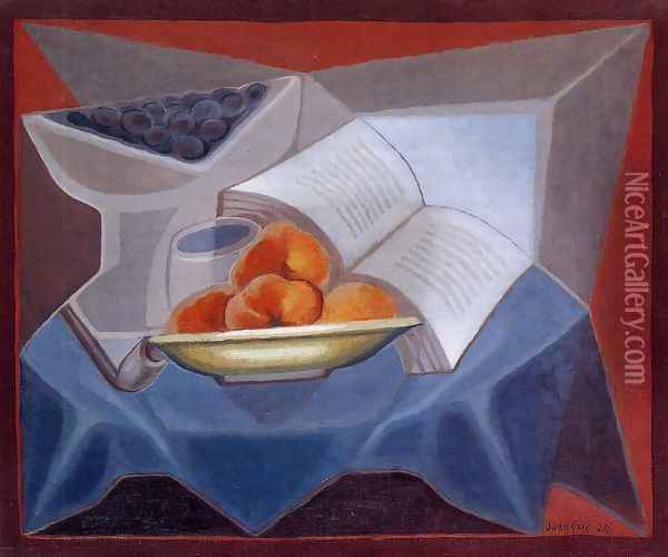 Fruit and Book Oil Painting - Juan Gris
