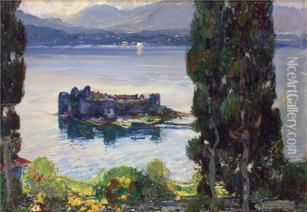 I Castelli Di Cannero (lago Maggiore) Oil Painting - Andrea Tavernier