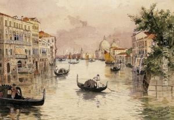 Venice Scene With Gondolas Oil Painting - Jeno, Eugene Koszkol