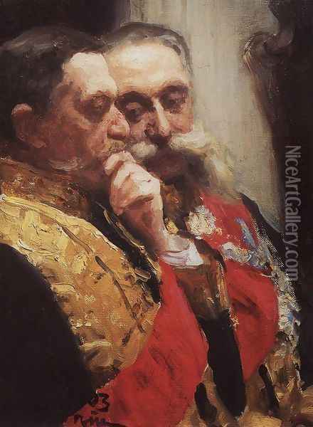 Portrait of members of State Council Ivan Logginovich Goremykin and Nikolai Nikolayevich Gerard Oil Painting - Ilya Efimovich Efimovich Repin