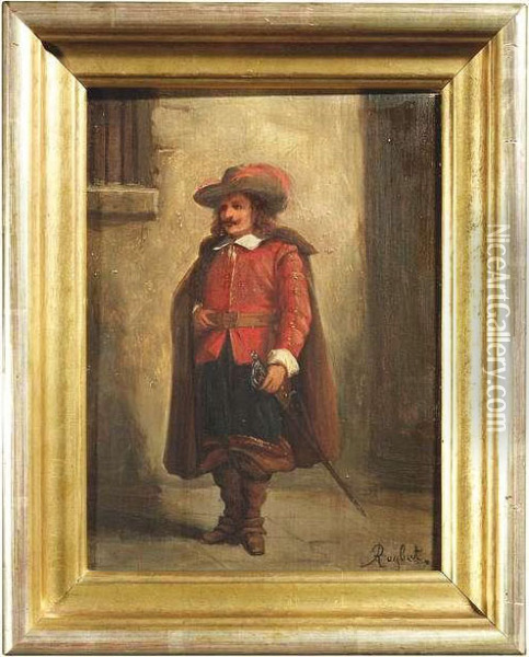 Portrait Of A Musketeer. Oil/panel, Signed Oil Painting - Ferdinand Victor Leon Roybet