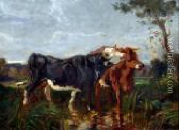 Paesaggio Con Mucche Oil Painting - Giuseppe Palizzi