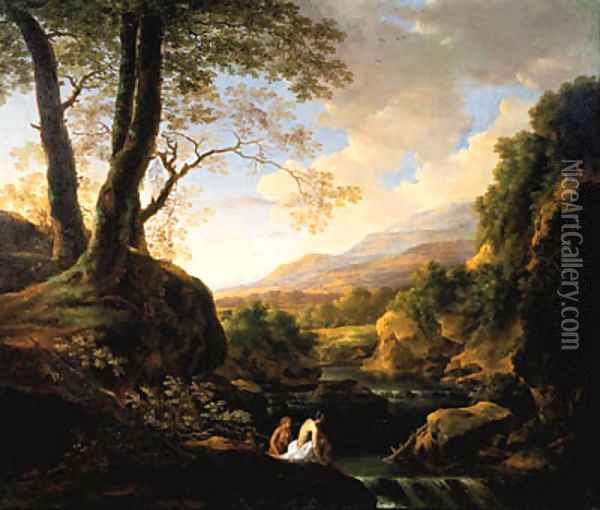 An Italianate landscape with bathers at a river Oil Painting - Jan Both