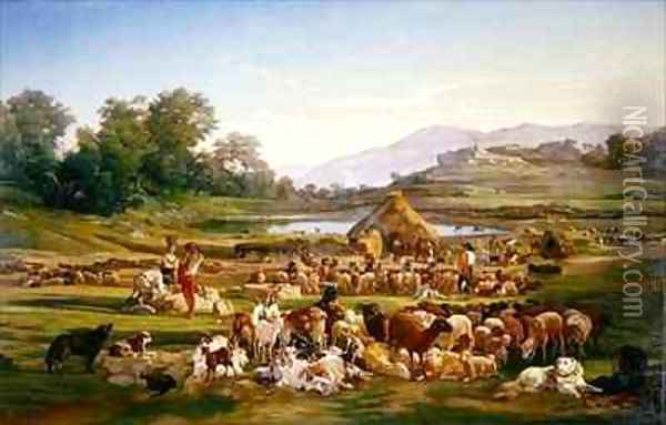 Shepherds with Sheep Oil Painting - Gregoire Isidore Flacheron