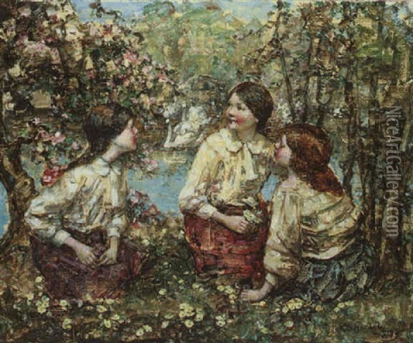 Under The Blossom Oil Painting - Edward Atkinson Hornel