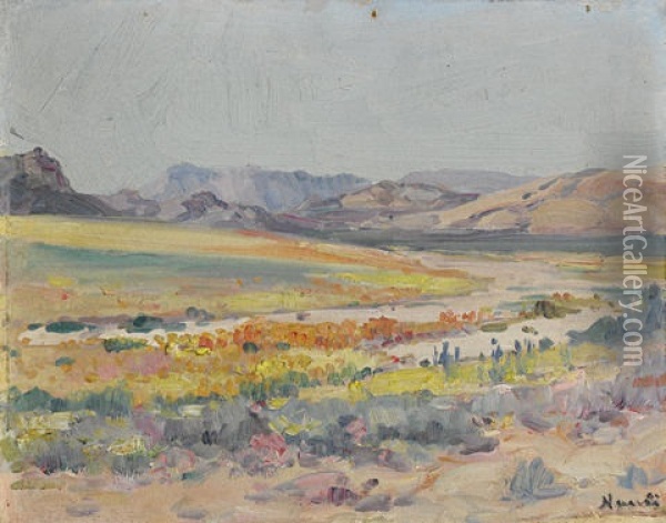 Yellow Flowers, Namaqualand Oil Painting - Pieter Hugo Naude
