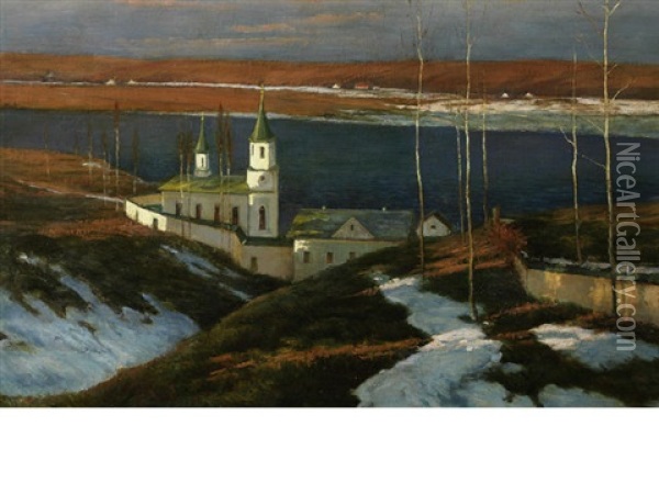 Landscape With Church Oil Painting - Vilhelms Purvitis