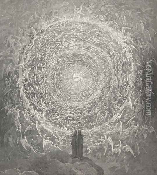 In fashion, as a snow-white rose, lay then Before my view the saintly multitude, (Canto XXXI., lines 1-2) Oil Painting - Gustave Dore