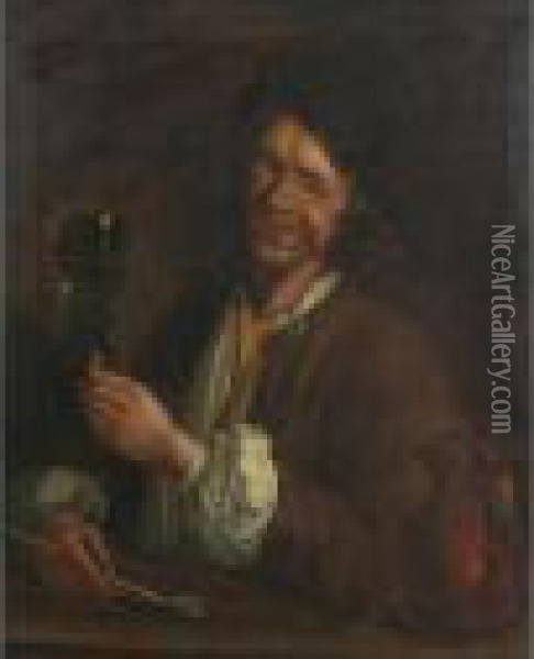 Portrait Of A Man, Holding A Roemer Oil Painting - Pieter Gerritsz. van Roestraten