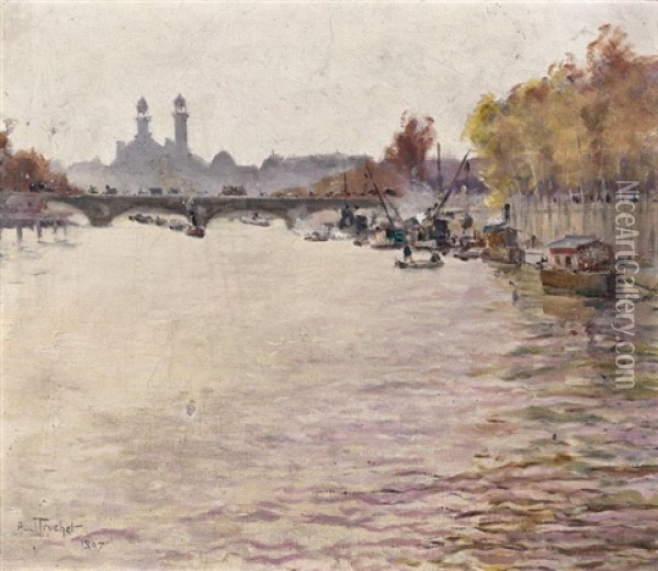 Le Palais Du Trocadero Vu De La Seine Oil Painting - Louis Abel-Truchet