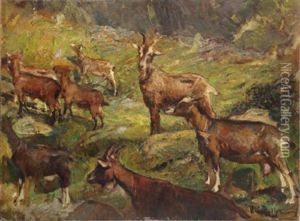 Stambecchi Oil Painting - Vittorio Cavalleri
