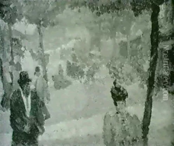 Paris: Sur Les Boulevards, Vers 1892-1896 Oil Painting - Louis Hayet