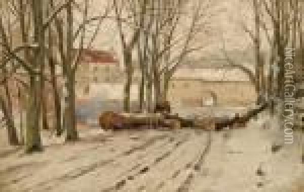 Gutshof Mit Waldarbeitern Im Winter Oil Painting - Walter Moras